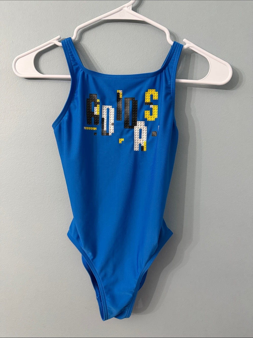 adidas x Lego -  Bright Blue Girls' One-Piece Swimsuit w Pixel Graphic MEDIUM